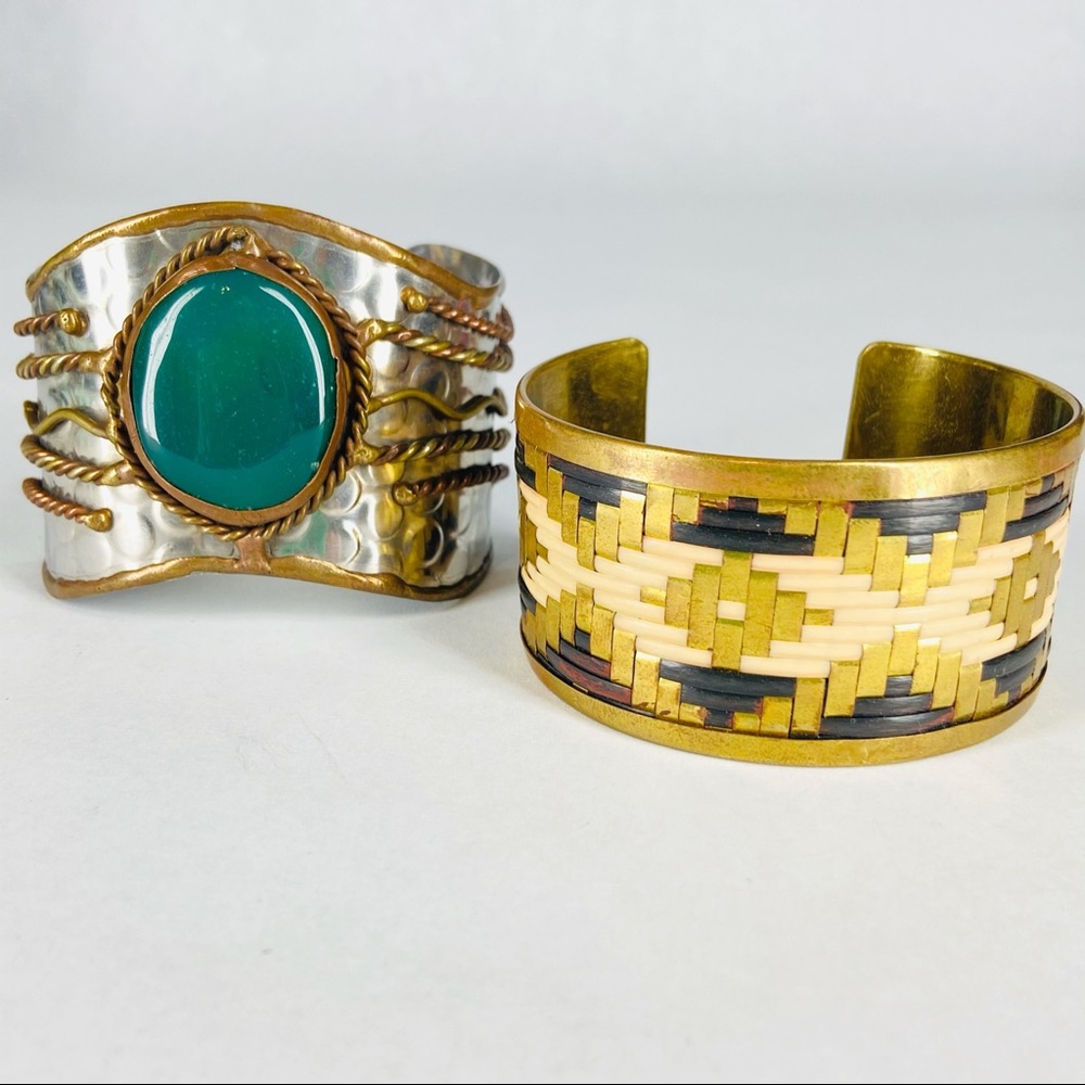 Set of 2 Vintage Mixed Metal Cuff Bracelets